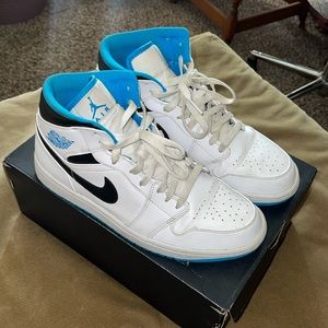Nike Air Jordan 1 Mid White Laser Blue Black Size 10.5